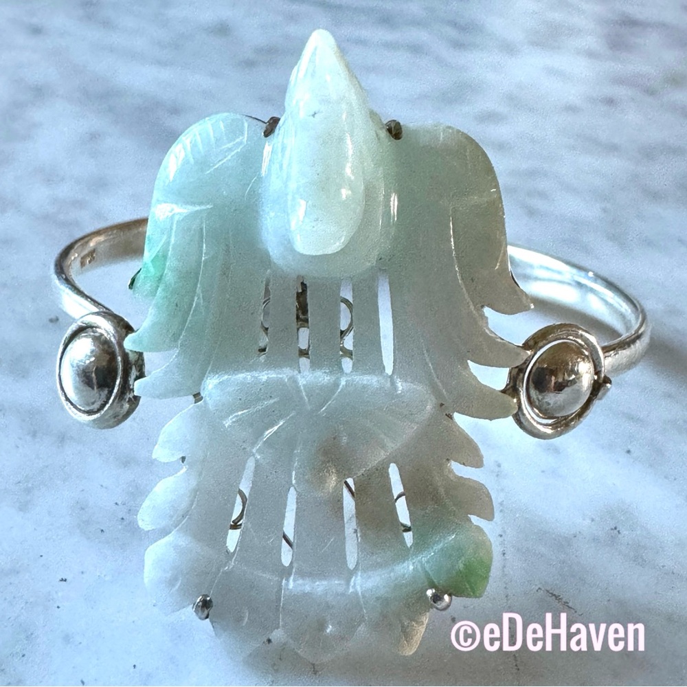 Artisan Sterling Jadeite Bird bangle bracelet